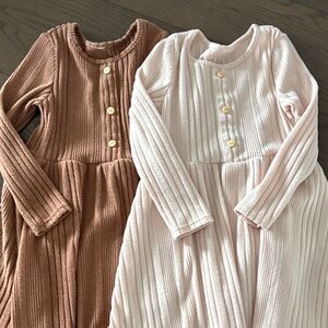 Ribbed Long Sleeve Dresses in Brown and Cream